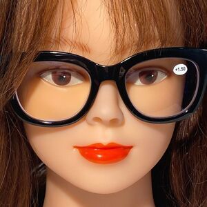 Mona Reading Glasses Black Frame Classic Square Readers +1.50 Magnification 1496